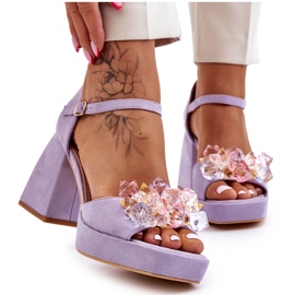 PS1 Sandales à la mode avec des cristaux sur des talons massifs Violet Garrett PS1 Sandales à la mode avec des cristaux sur des talons massifs Violet Garrett