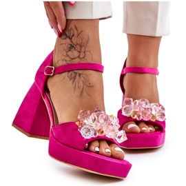 PS1 Sandales à la mode avec des cristaux sur des talons épais Fuchsia Garrett rose