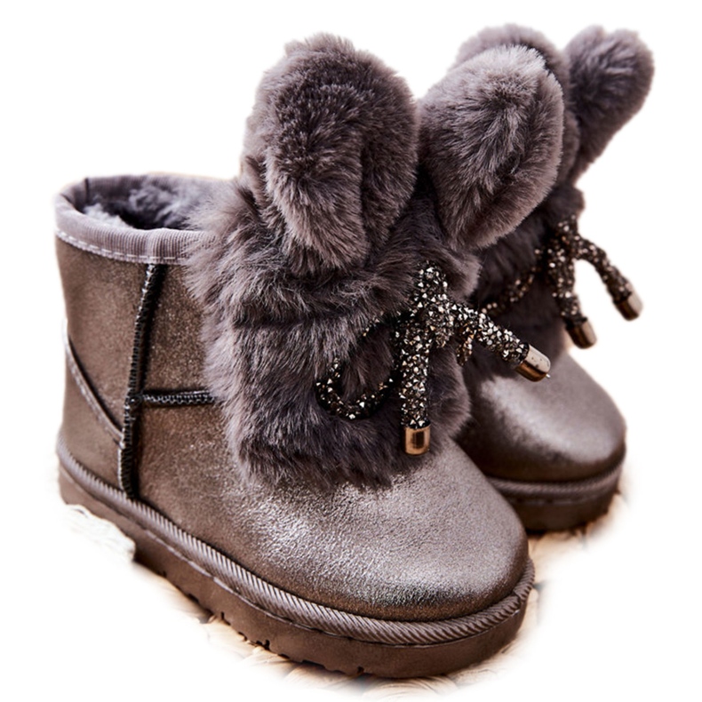 Bottes De Neige Enfant Avec Fourrure Avec Oreilles Lapin Gris brun argent