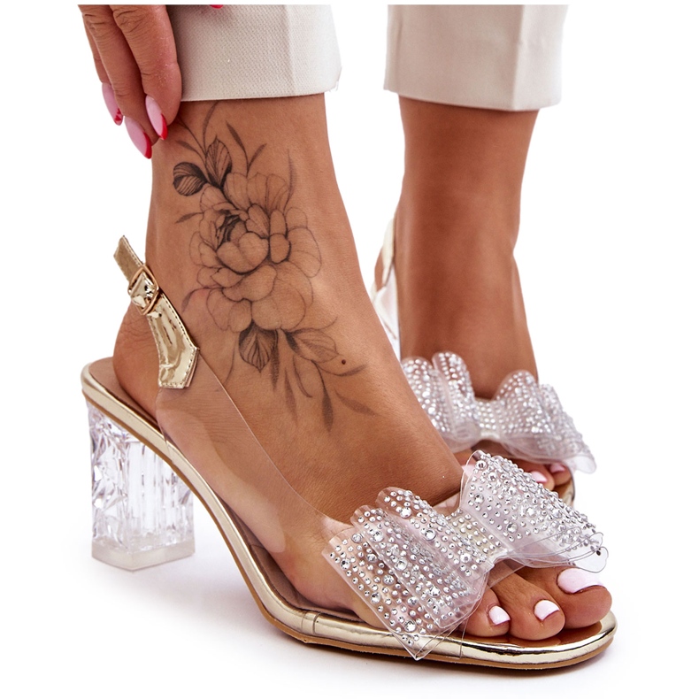 S.Barski Sandales transparentes à la mode avec nœud Ariella doré d'or