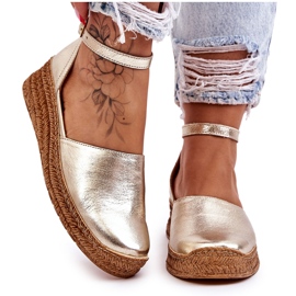 Lemar Sandales espadrilles en cuir pour femmes Golden Moise doré