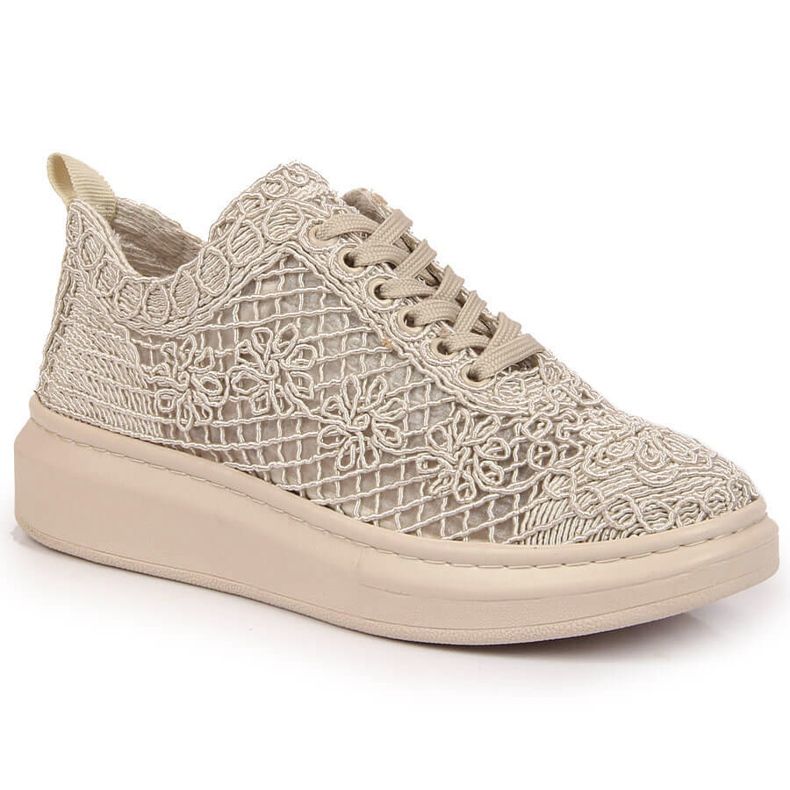 Chaussures à lacets pour femmes sur la plate-forme beige Artiker 50C1117