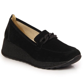 Mocassins en cuir Filippo DP3632 sur un coin avec une chaîne le noir