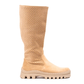 W. Potocki Bottes en daim ajouré de Potocki beige