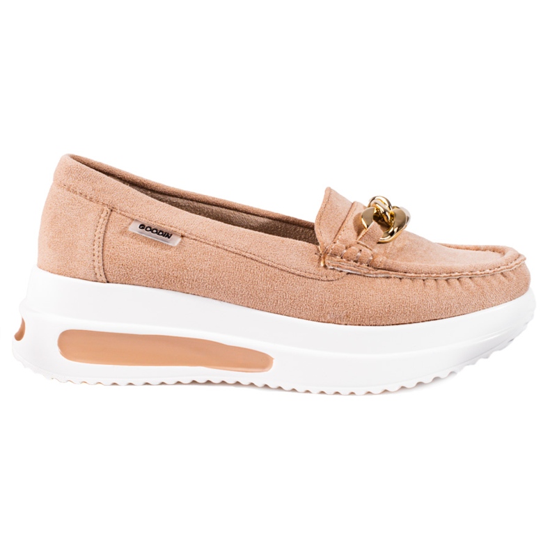 Mocassins compensés Shelovet pour femmes avec chaîne beige