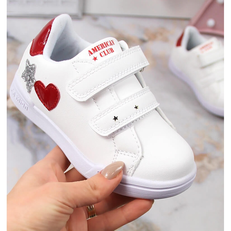 Chaussures de sport fille American Club 125/23 blanches à scratch