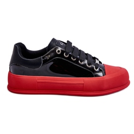 Baskets Plateforme Laquées Femme GOE LL2N4021 Noir-Rouge