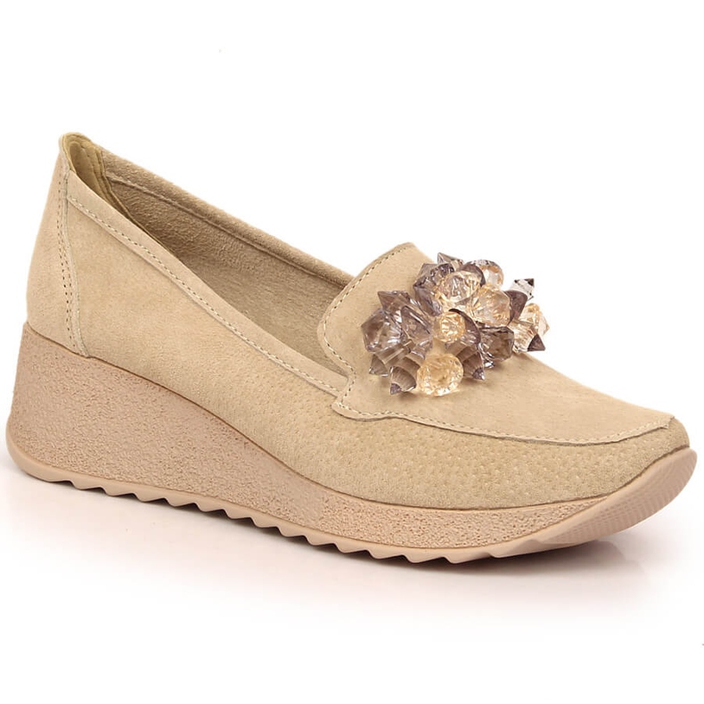 Mocassins compensés en cuir pour femme avec cristaux Filippo beige DP4563/23