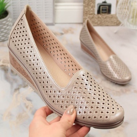 Chaussures compensées ajourées beige scintillant pour femme Potocki SZ12018