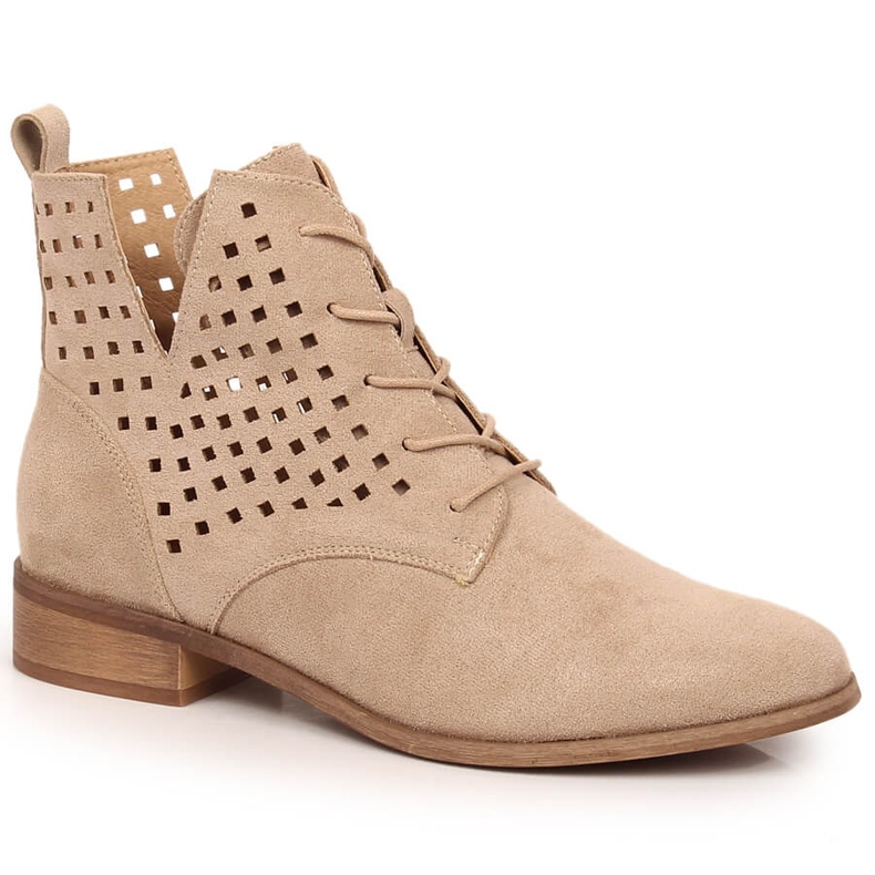 Bottines plates ajourées en daim beige Potocki SZ12089