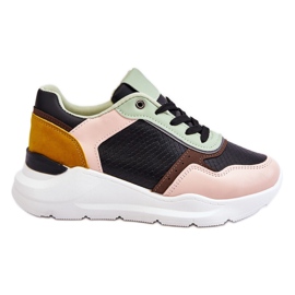 PG1 Baskets à plateforme en cuir pour femmes Chaya noir et vert