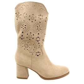 M.Daszyński Bottines ajourées femme, daim, J.Beige