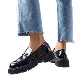 Chaussures en cuir verni noir avec perles Serlait blanc