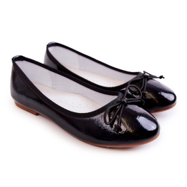 S.Barski Ballerines enfant en cuir verni avec nœud, noir le noir