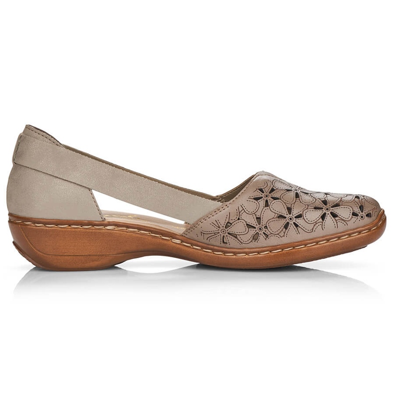 Chaussures femme en cuir ajouré beige Rieker 41356