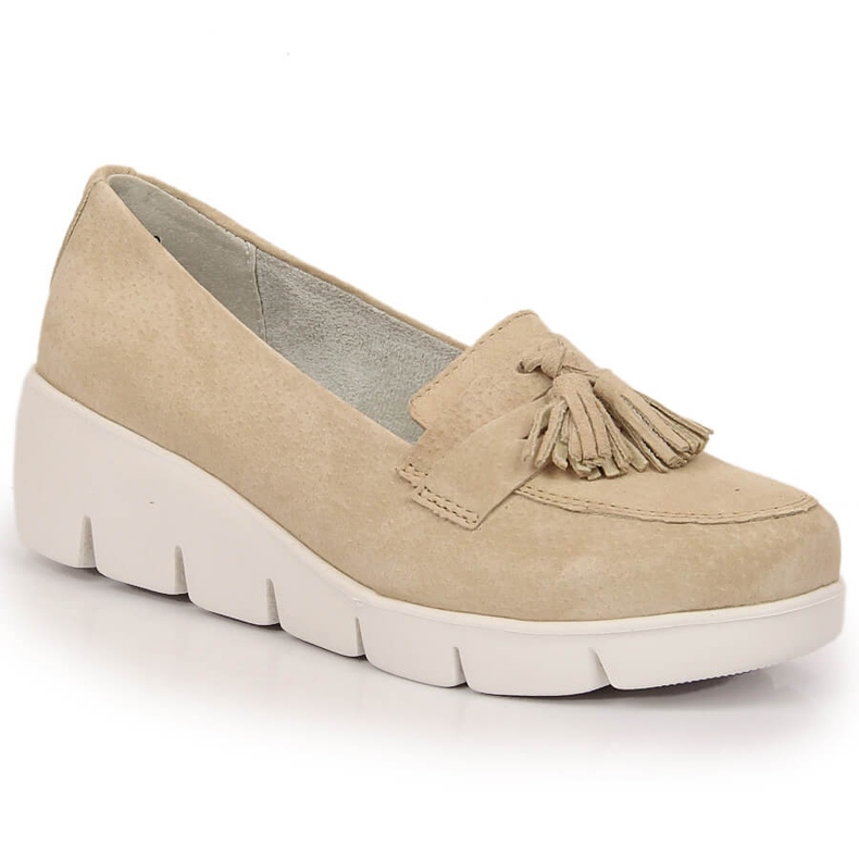 Filippo DP3162/23 mocassins compensés en cuir avec pompons beige Filippo DP3162/23 mocassins compensés en cuir avec pompons beige