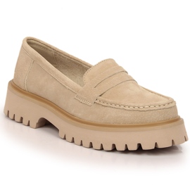Mocassins femme en cuir à talons et plateforme beige Filippo DP4586/23