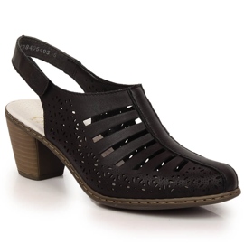 Sandales à talons hauts confortables en cuir pour femmes Rieker 40959-00 le noir