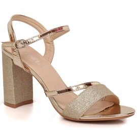Sandales en brocart doré pour femme sur le poteau Vinceza 2255
