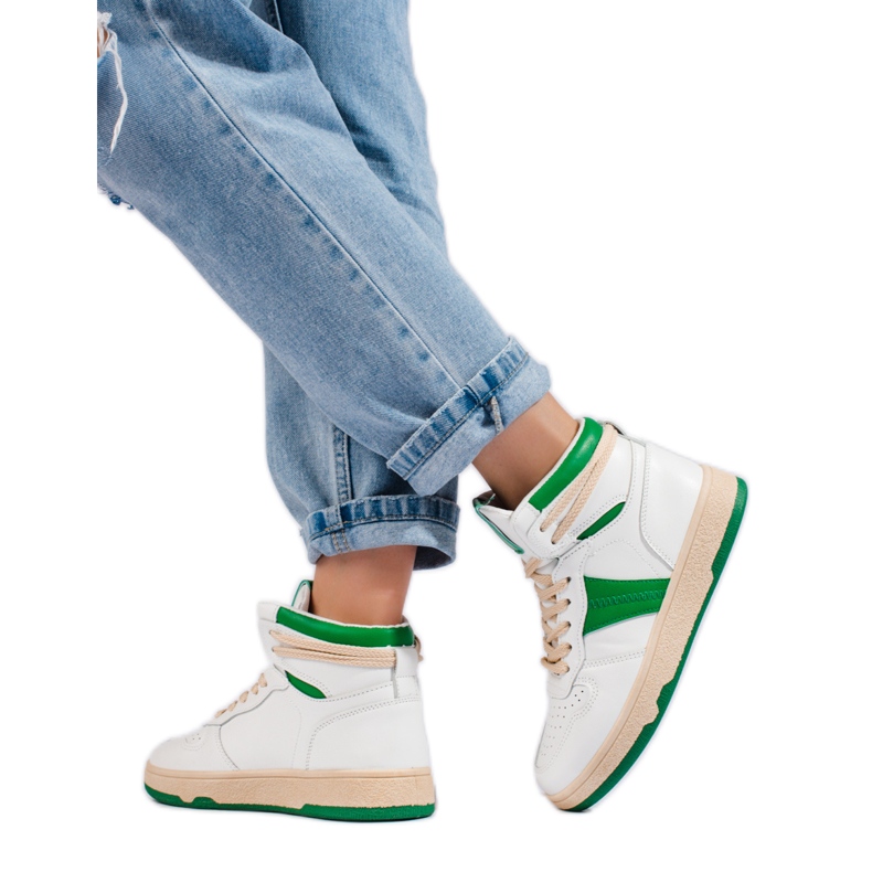 Baskets femme Shelovet hautes blanches et vertes Baskets femme Shelovet hautes blanches et vertes