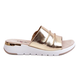 S.Barski Chaussons En Cuir Pour Femme Sur Un Talon Compensé Doré Leona d'or