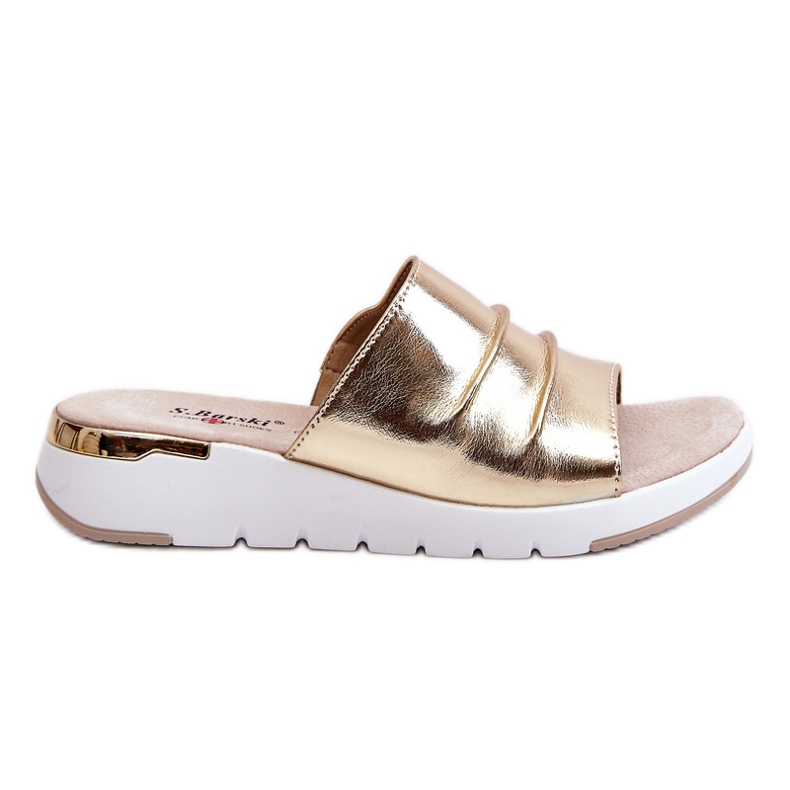 S.Barski Chaussons En Cuir Pour Femme Sur Un Talon Compensé Doré Leona d'or