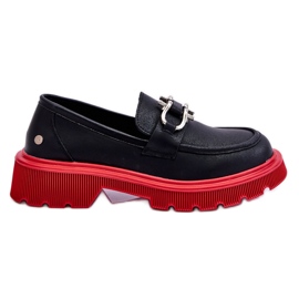 Mocassins En Cuir Avec Décoration GOE LL2N4040 Noir-Rouge