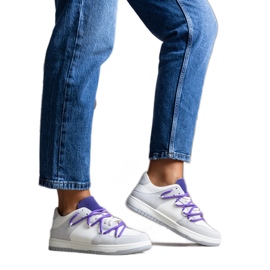 Baskets Aucoin grises à lacets violets blanche