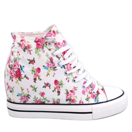 BM Paradis Baskets montantes compensées blanches à fleurs