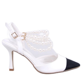 BM Escarpins à talon ouvert avec perles Harmony White blanc