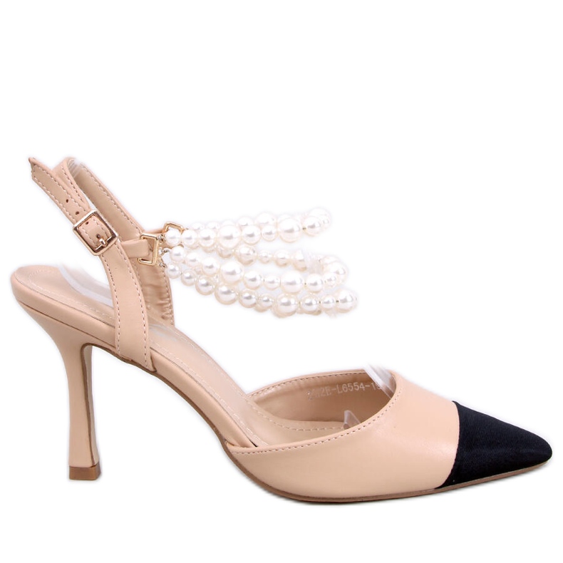 BM Escarpins à talon ouvert avec perles Harmony Beige