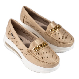 SHELOVET Mocassins dorés pour femmes Slovet sur la plateforme d'or SHELOVET Mocassins dorés pour femmes Slovet sur la plateforme d'or