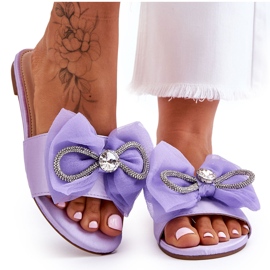 Chaussons Femme Avec Noeud Et Strass Violet Jolene