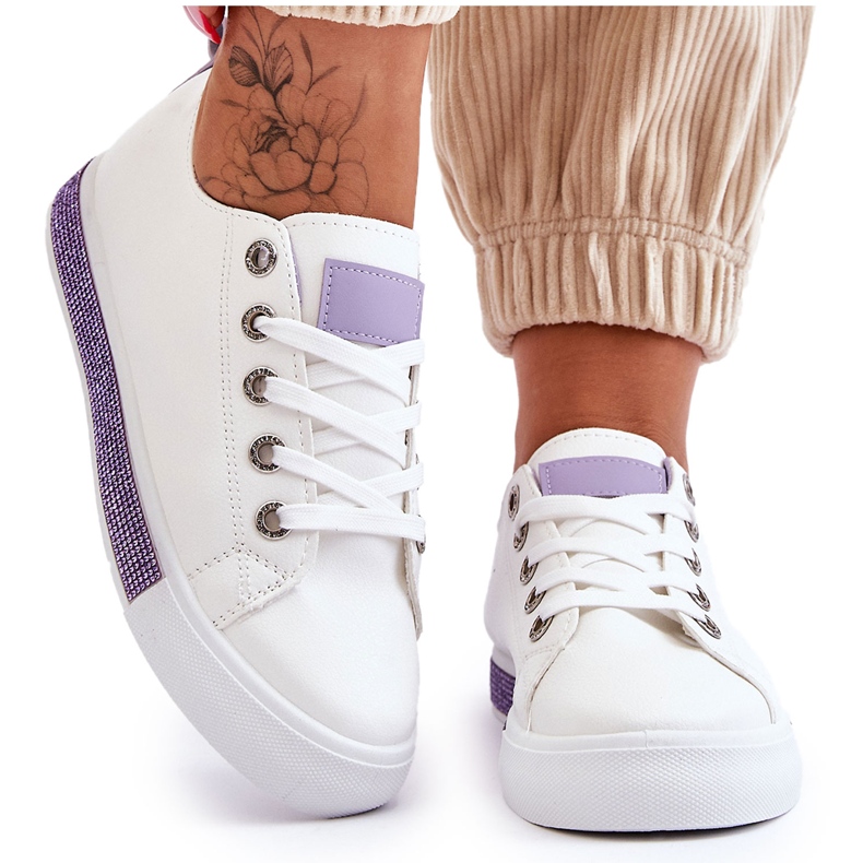 Baskets basses à jets pour femmes Blanc-Violet Demira blanche