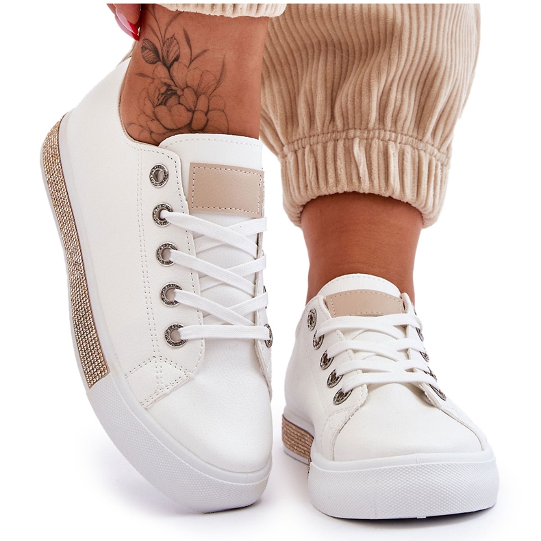 PS1 Baskets basses à jets pour femmes Blanc-Beige Demira blanche
