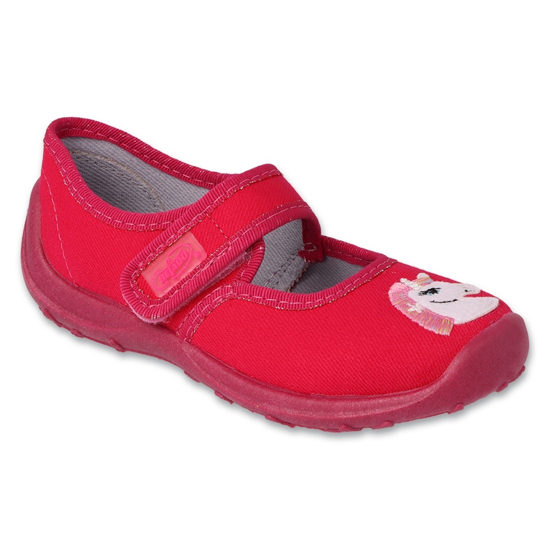 Chaussons enfants Befado avec velcro 661X009 rose avec une application