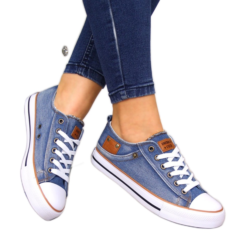 Baskets à lacets en jean American Club 28/22 brun bleu