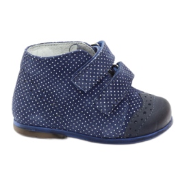 Bottes en cuir des filles Dots Velcro bleu marine Hugotti blanche