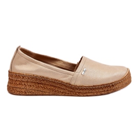 Lemar Espadrilles Compensées en Cuir pour Femme Beige &amp; Or Hadlee