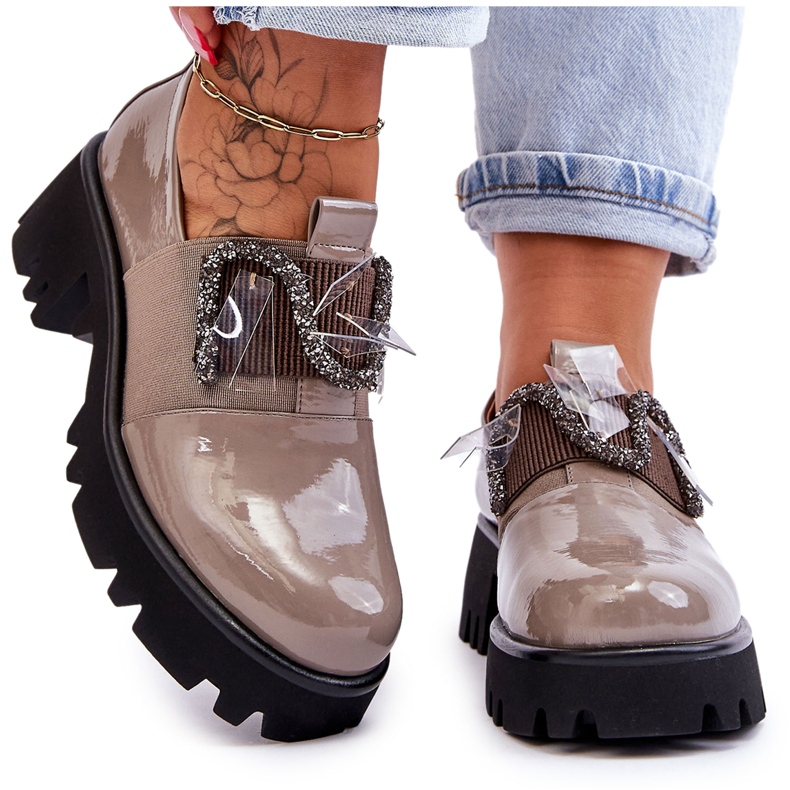 S.Barski Chaussures Laquées Avec Ornements Gris Keily