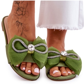 PS1 Chaussons Femme Avec Noeud Et Strass Vert Jolene