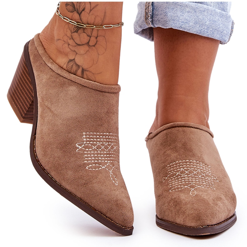BM Chaussons Cowboy en Daim pour Femme Beige Romina BM Chaussons Cowboy en Daim pour Femme Beige Romina