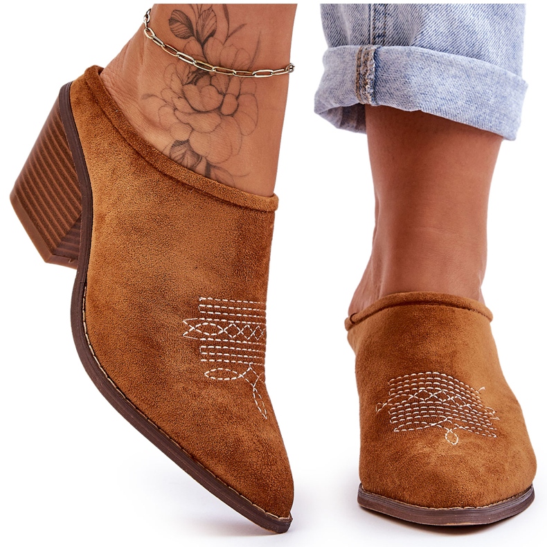BM Chaussons Romina Cowboy en daim camel pour femmes brun