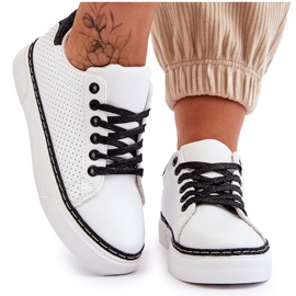 BM Baskets Basses Perforées Pour Femme Blanc Et Noir Daxton