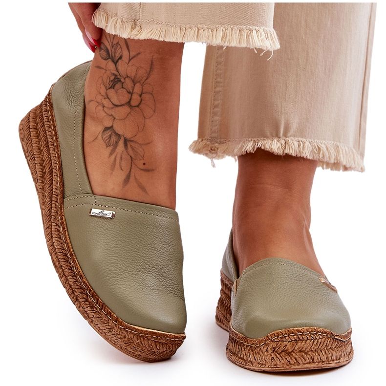 Lemar Espadrilles compensées en cuir pour femmes Vert Hadlee