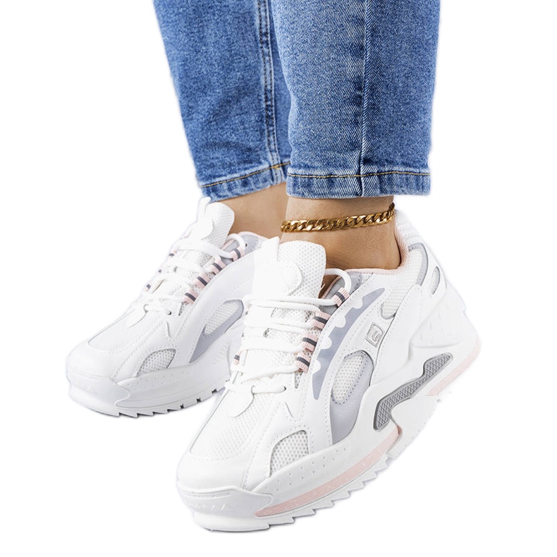 PA1 Baskets compensées blanches et roses Germain argent PA1 Baskets compensées blanches et roses Germain argent