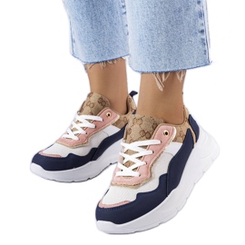 Baskets bleu marine avec inserts dorés de Lebrun blanc