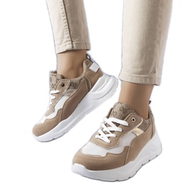 Baskets beiges avec inserts dorés de Lebrun