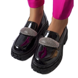 Derbies laquées noires avec zircons cubiques Mouss le noir