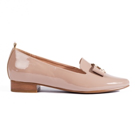Vinceza Élégants mocassins à talons bas laqués de Vnceza beige Vinceza Élégants mocassins à talons bas laqués de Vnceza beige